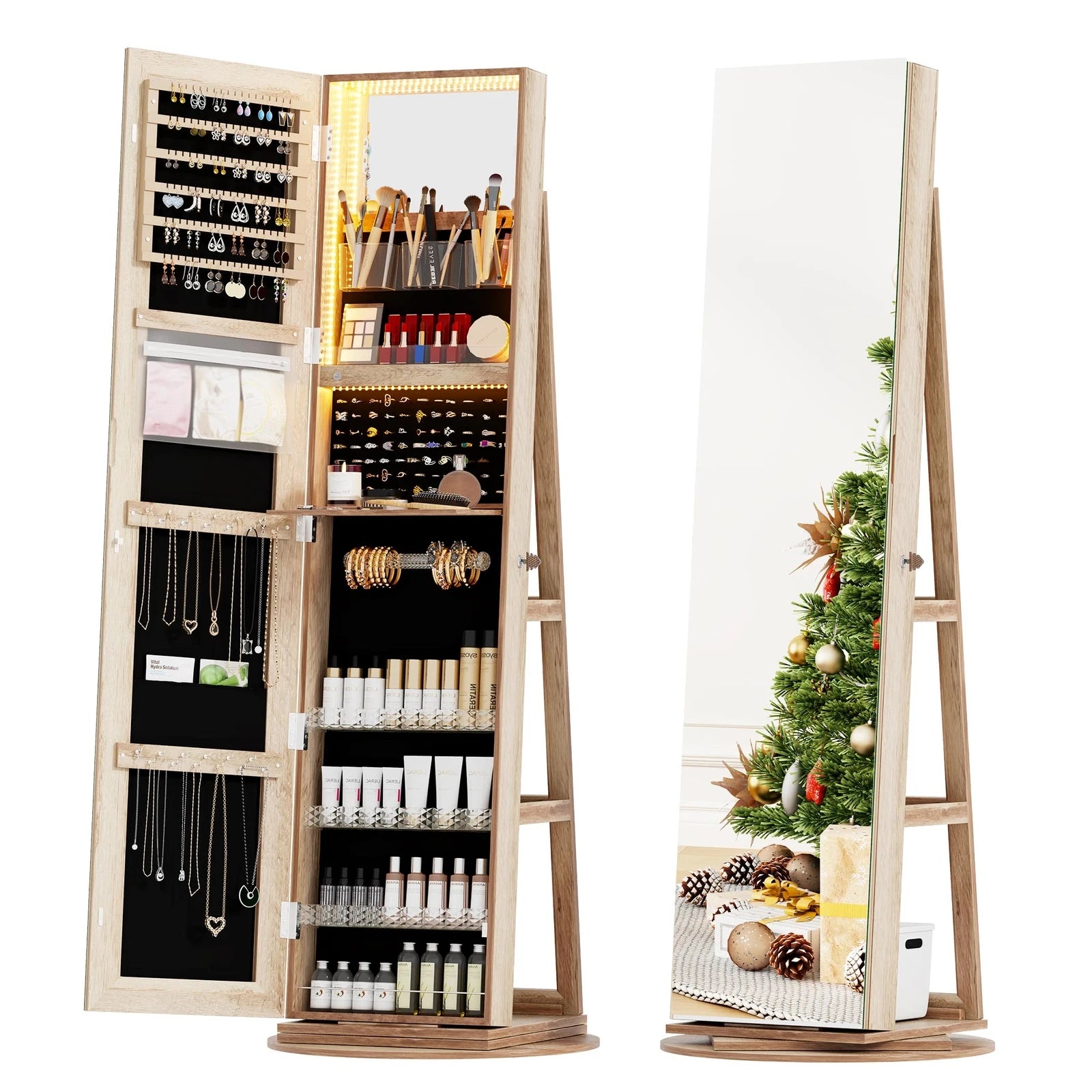 360° Swivel Jewelry Cabinet with Back Storage Shelves Full Length Mirror | eBay