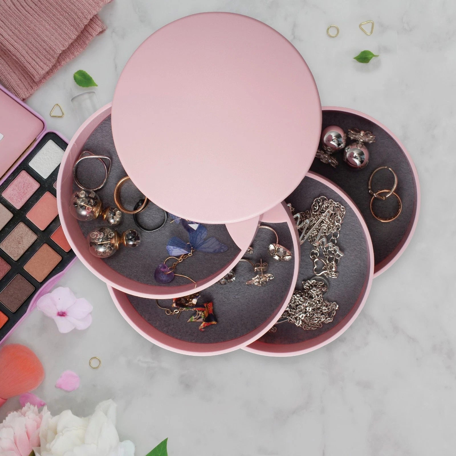 Jewelry Organizer 4 Layer Rotatable Small Storage Box Earring Holder Tray, Pink | eBay