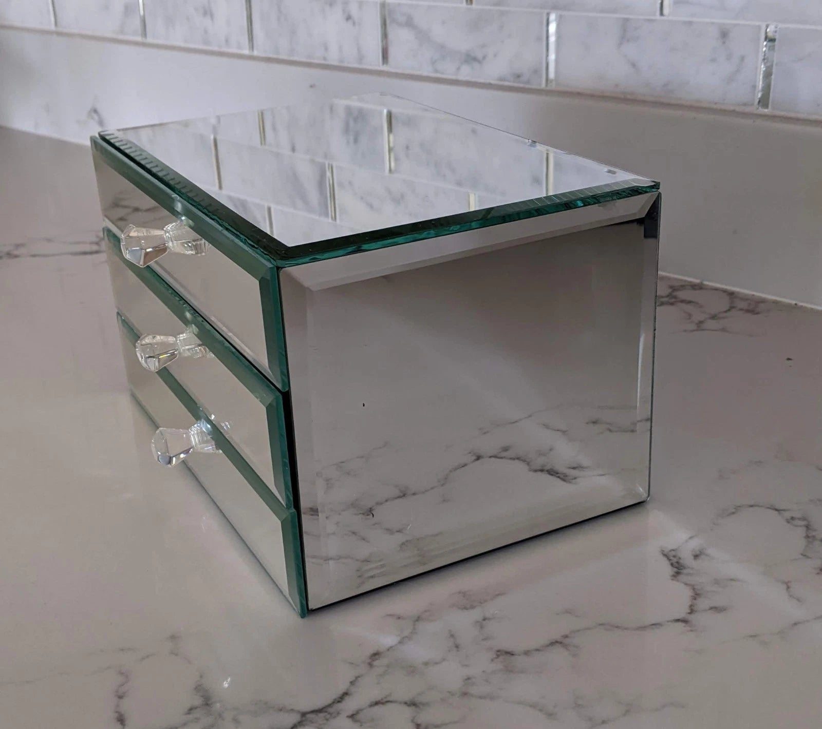 Large Luxury Mirrored Jewelry Box Beveled Edges / lined / 3 Drawers 9"x6"x5.5" | eBay