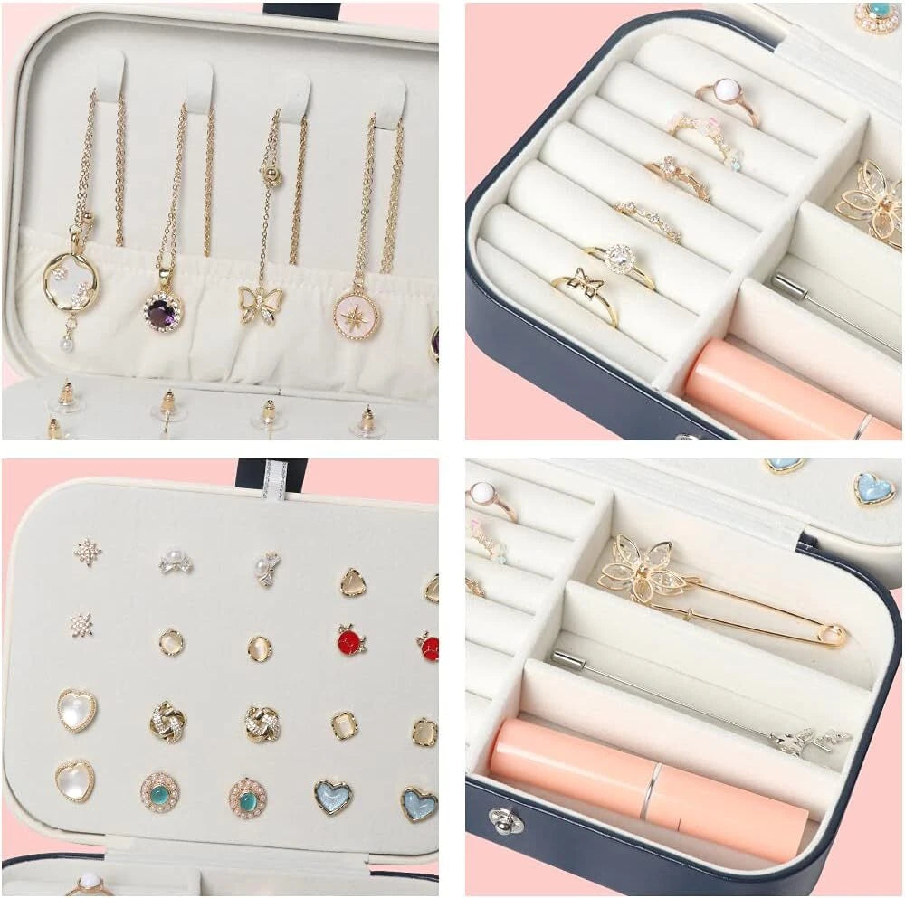 Double Layer Jewelry Box Organizer Case Rings Earrings Necklace Storage Portable | eBay