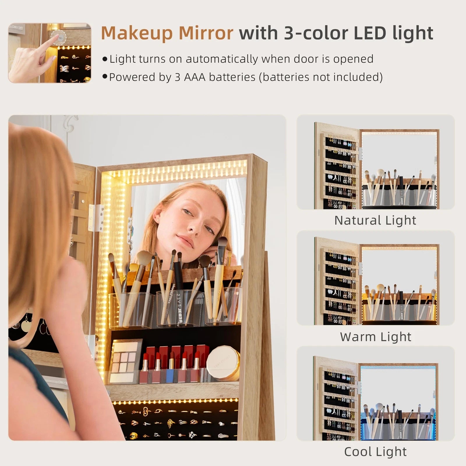 360° Swivel Jewelry Cabinet with Back Storage Shelves Full Length Mirror | eBay