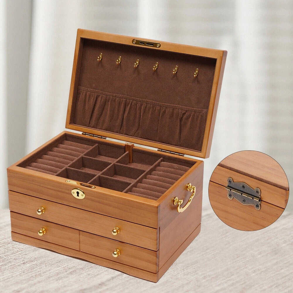 Jewelry Organizer Wooden Storage Box, 3 Layers Case Box with 3 Drawers brown USA | eBay
