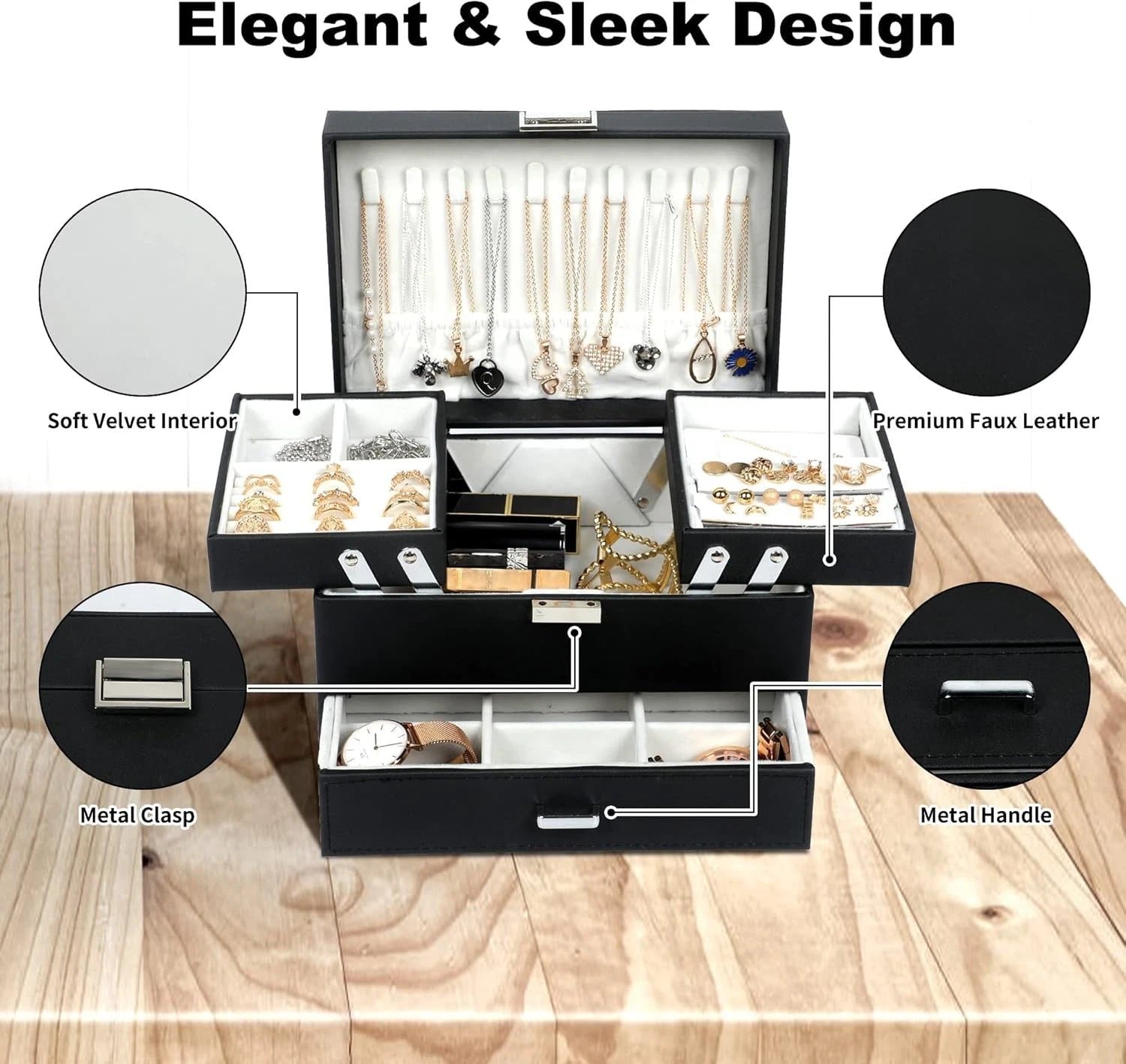 Jewelry Boxes for Women Girls, Jewelry Organizer Box, 3 Layers Jewelry Storage | eBay