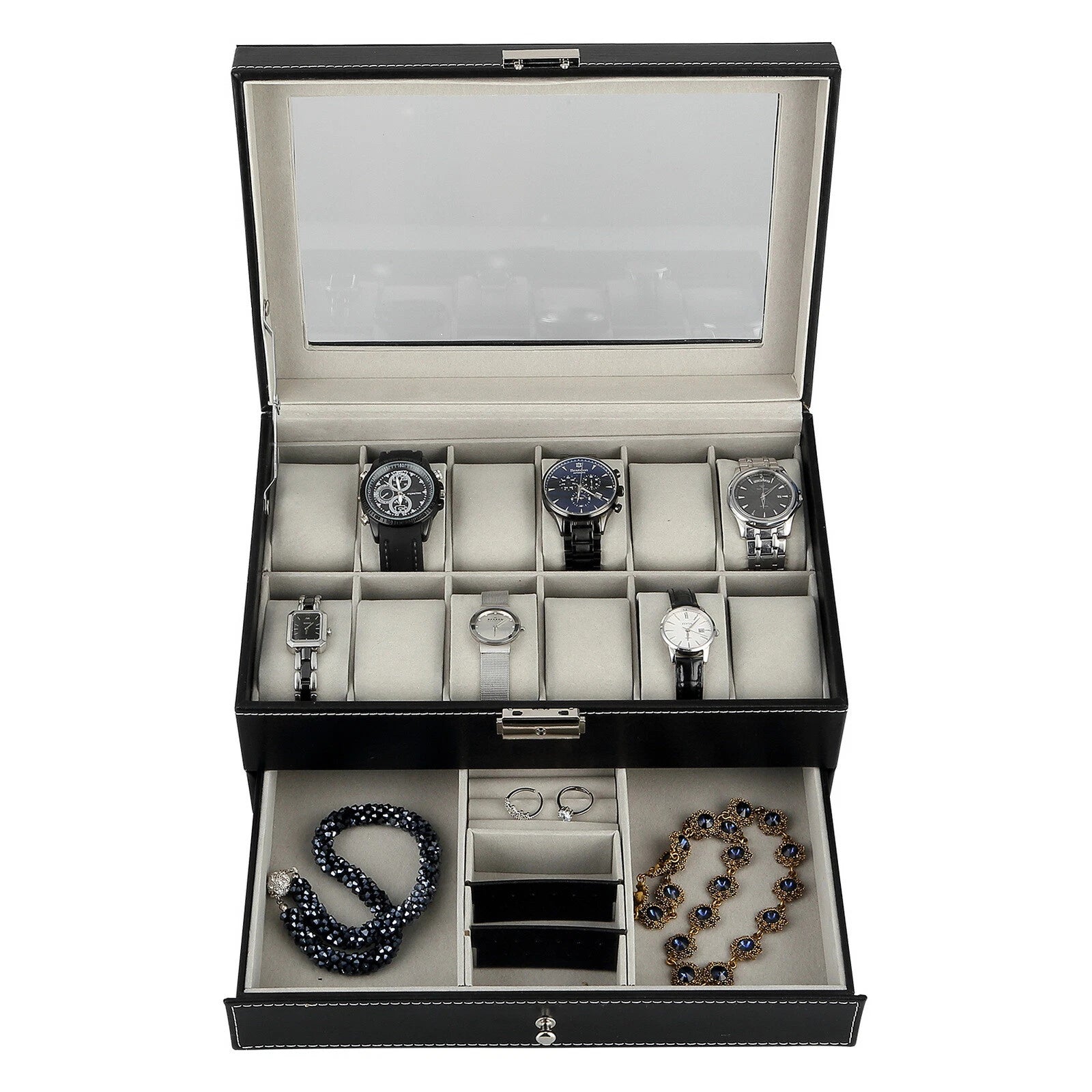 Watch Box Case Organizer Watches Holder Jewelry Storage Top Glass Display Gift | eBay