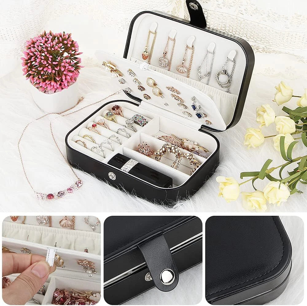Double Layer Jewelry Box Organizer Case Rings Earrings Necklace Storage Portable | eBay