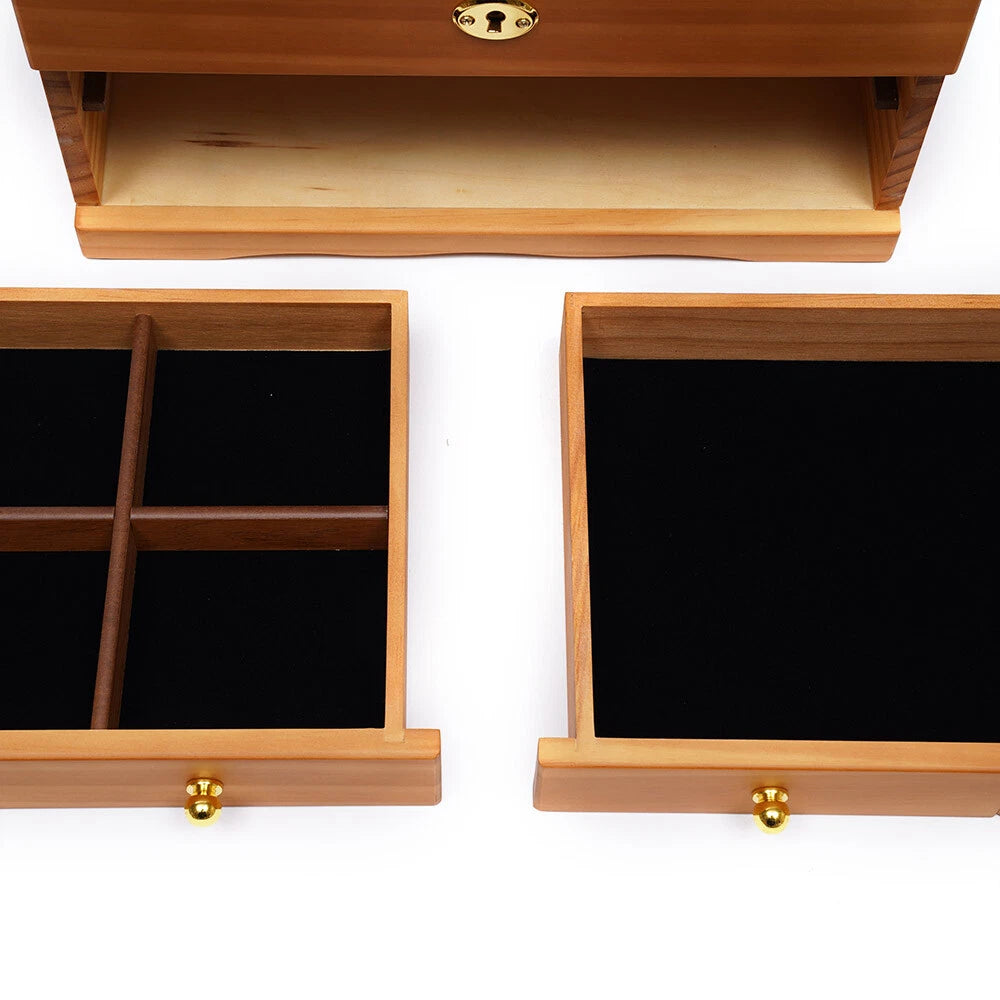 Large Capacity Wooden Jewelry Box W/ Safe Lock 3 Layers Retro Storage Organizer | eBay