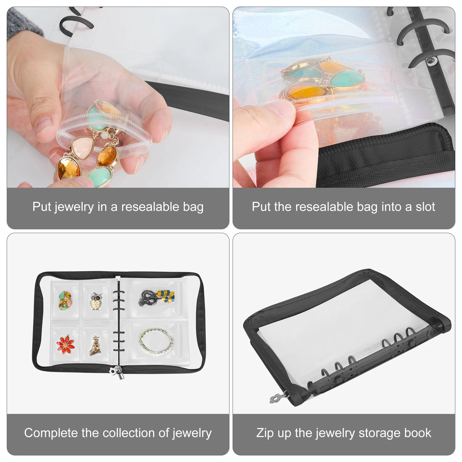 Transparent Jewelry Storage Book Set Travel Earring Organizer Album Bracelet Bag | eBay