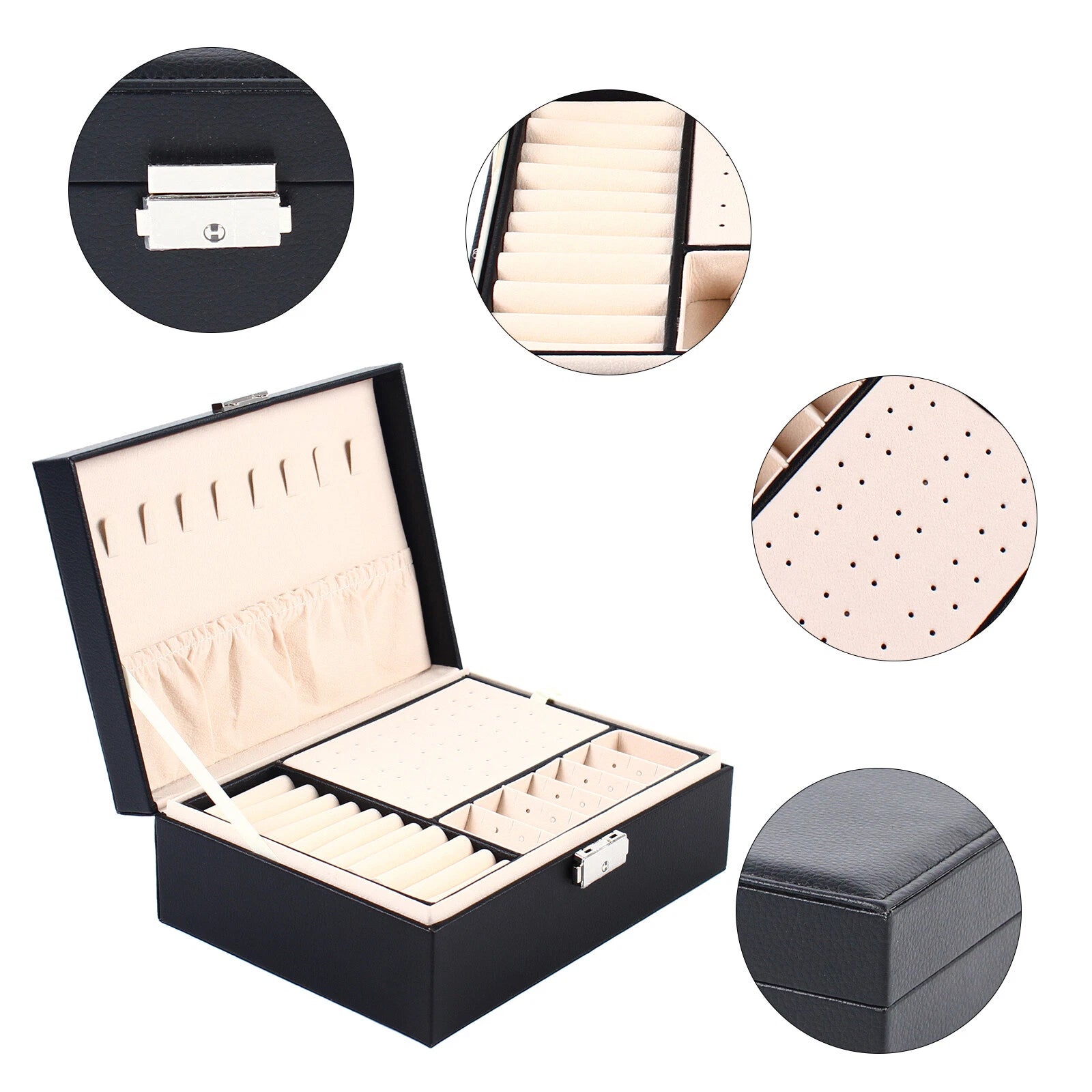 Double Layer Jewelry Box PU Leather Storage Large Space Holder Organizer Gift | eBay