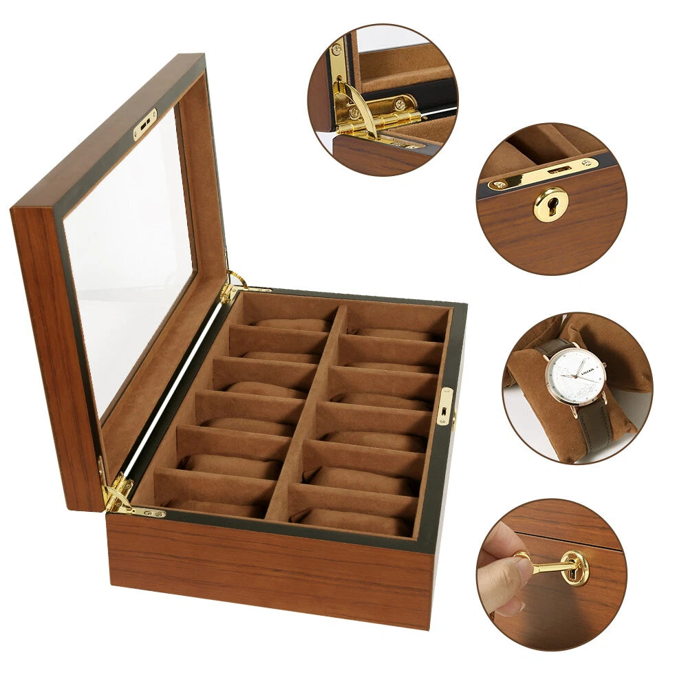 Watch Box Case Organizer Watches Holder Jewelry Storage Top Glass Display Gift | eBay