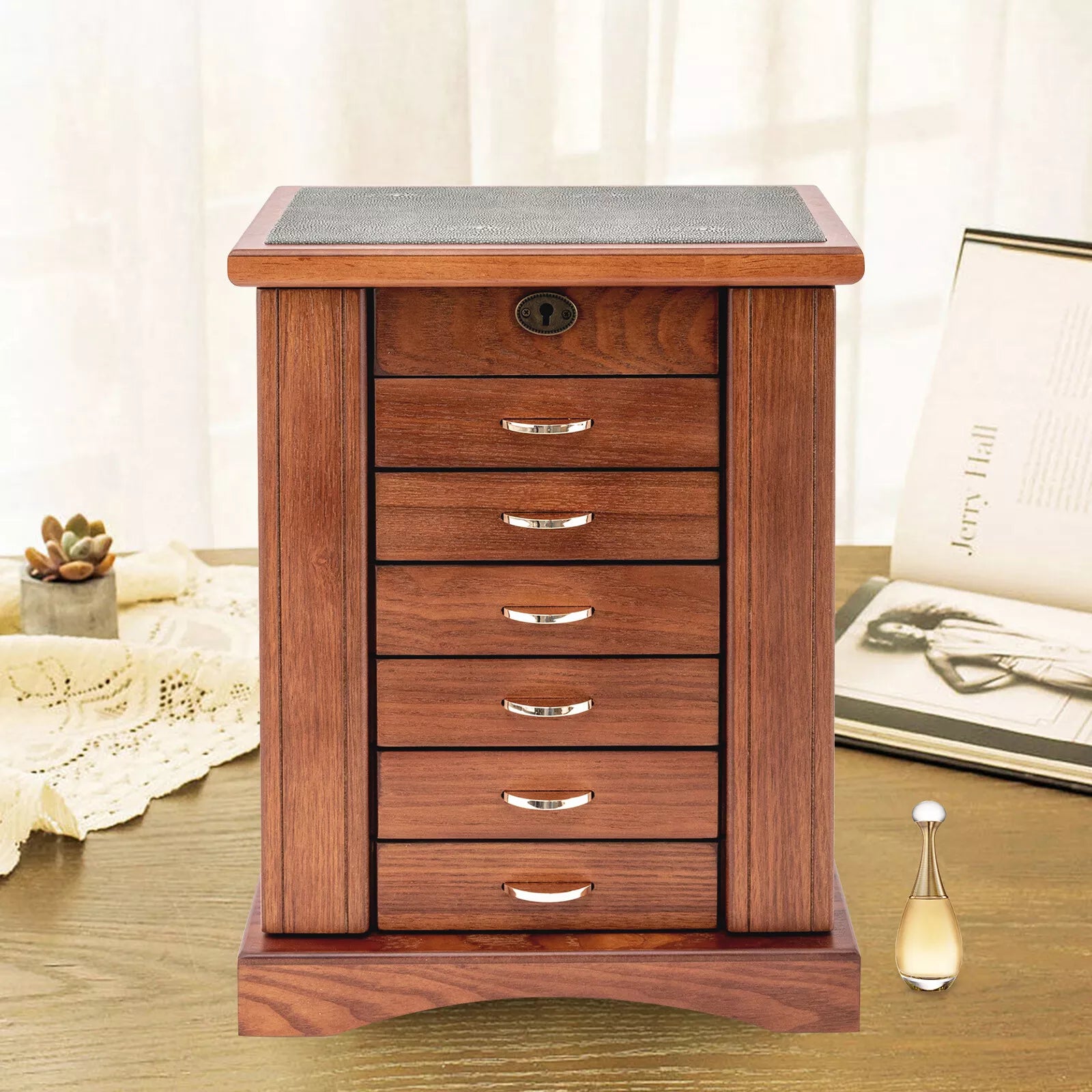 7 Layers Jewelry Box Large Wooden Organizer Box with Mirror Safe Lock for Women | eBay
