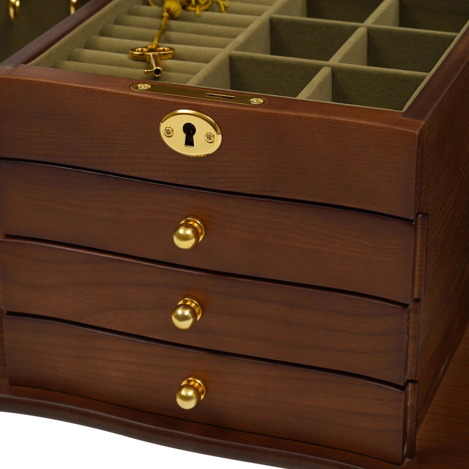 4-Tier Retro Solid Wood Jewelry Box Jewelry Case Lockable Ring Cabinet W/ Mirror | eBay