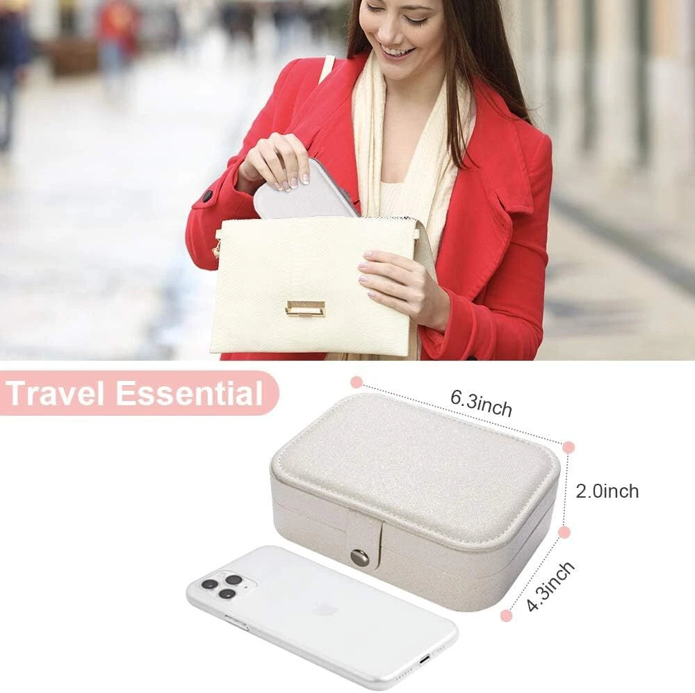 Double Layer Jewelry Box Organizer Case Rings Earrings Necklace Storage Portable | eBay