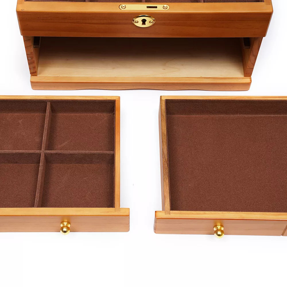 Large Capacity Wooden Jewelry Box 3 Layers W/ Safe Lock Retro Storage Organizer | eBay