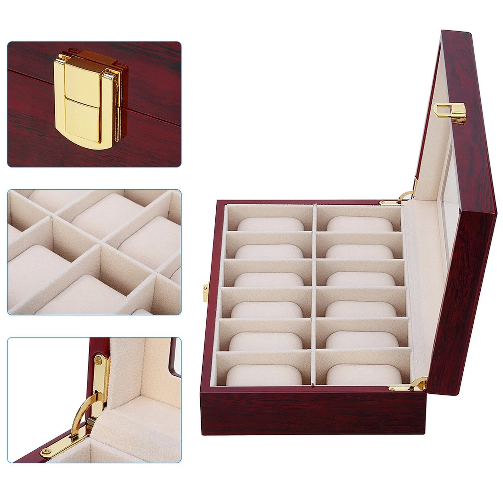 Watch Box Case Organizer Watches Holder Jewelry Storage Top Glass Display Gift | eBay
