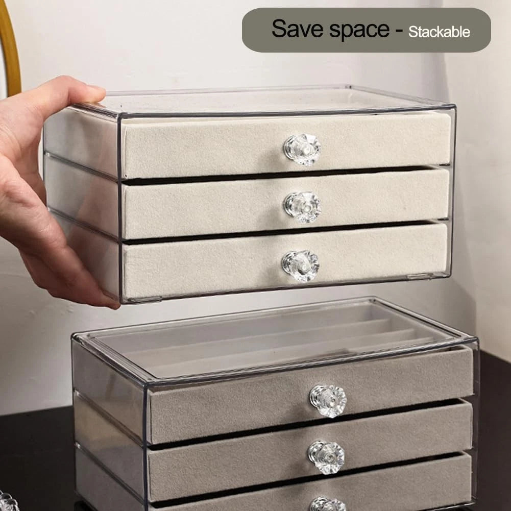 Clear Jewelry Box Earring Organizer Storage Case Velvet 3 Drawer Display Tray | eBay