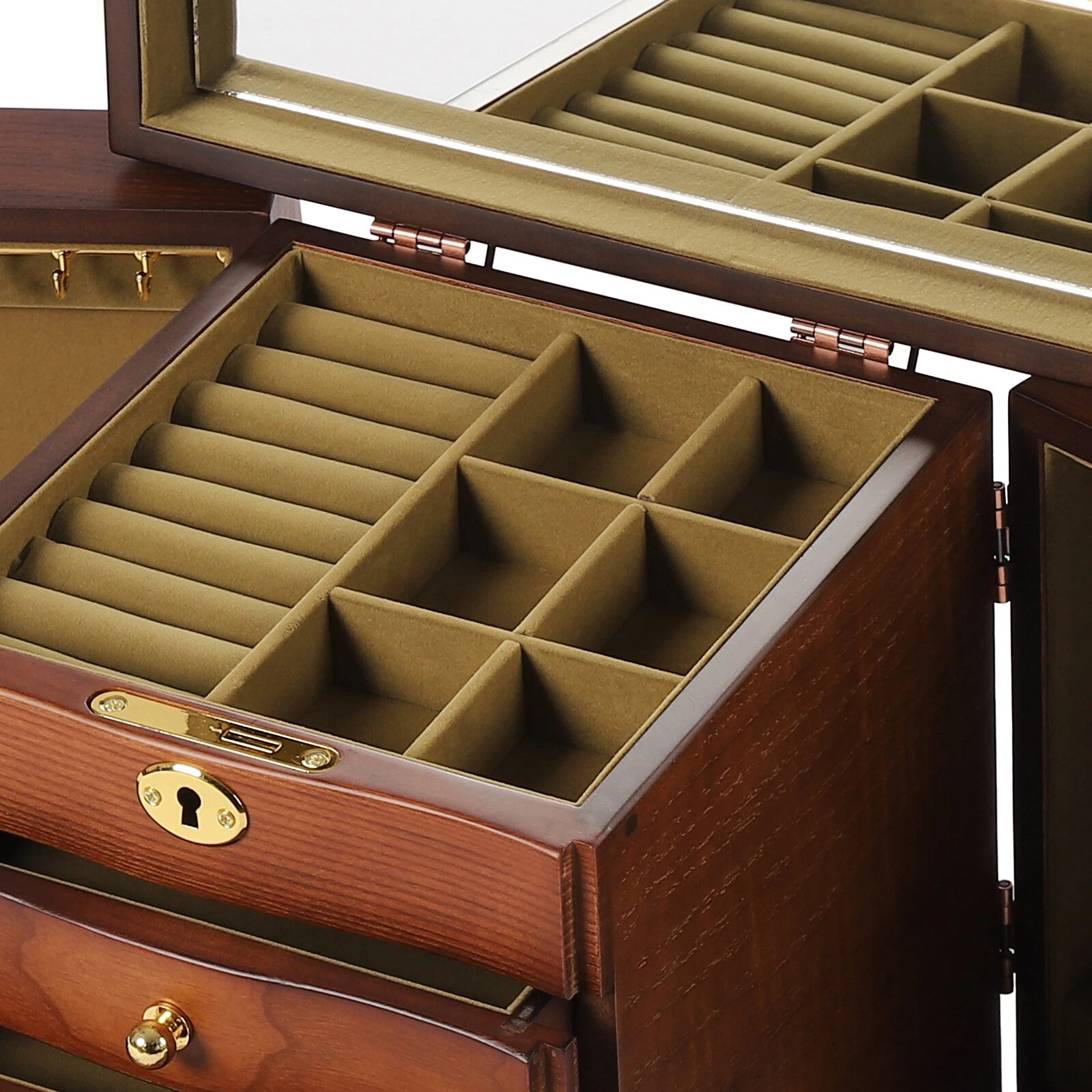 Wooden 5-Layer Large 4 Drawers Jewelry Box For Wowen with Mirror Organizer Box | eBay