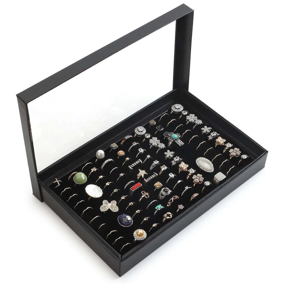 2x 100Slots Jewelry Ring Display Organizer Case Tray Earrings Holder Storage Box | eBay
