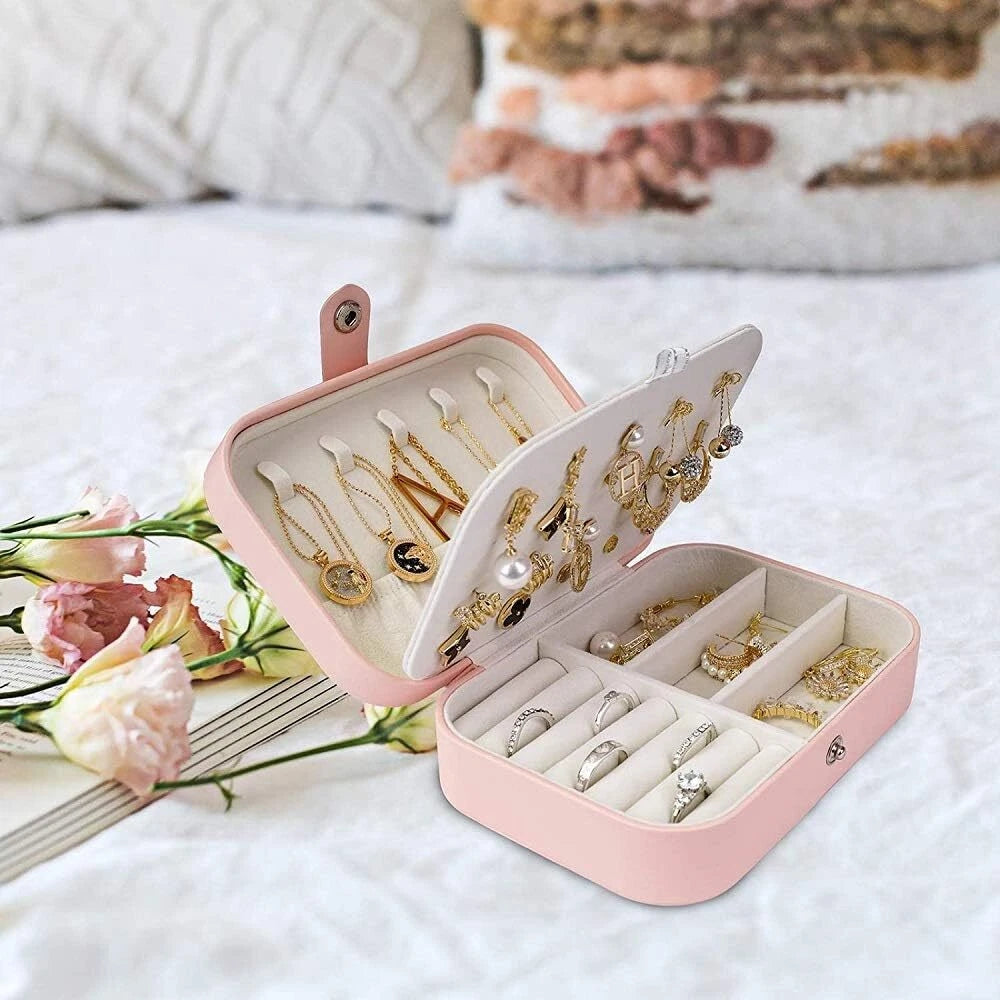 Double Layer Jewelry Box Organizer Case Rings Earrings Necklace Storage Portable | eBay
