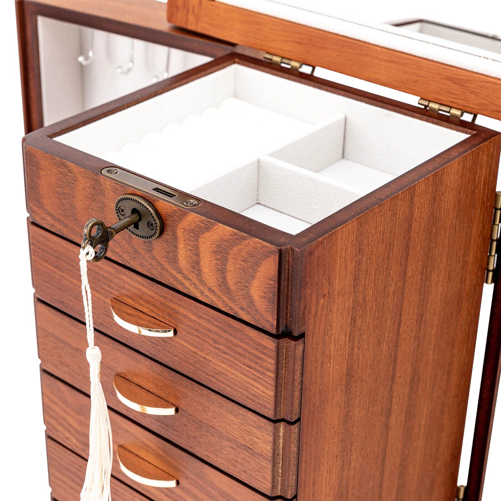 7 Layers Jewelry Box Large Wooden Organizer Box with Mirror Safe Lock for Women | eBay