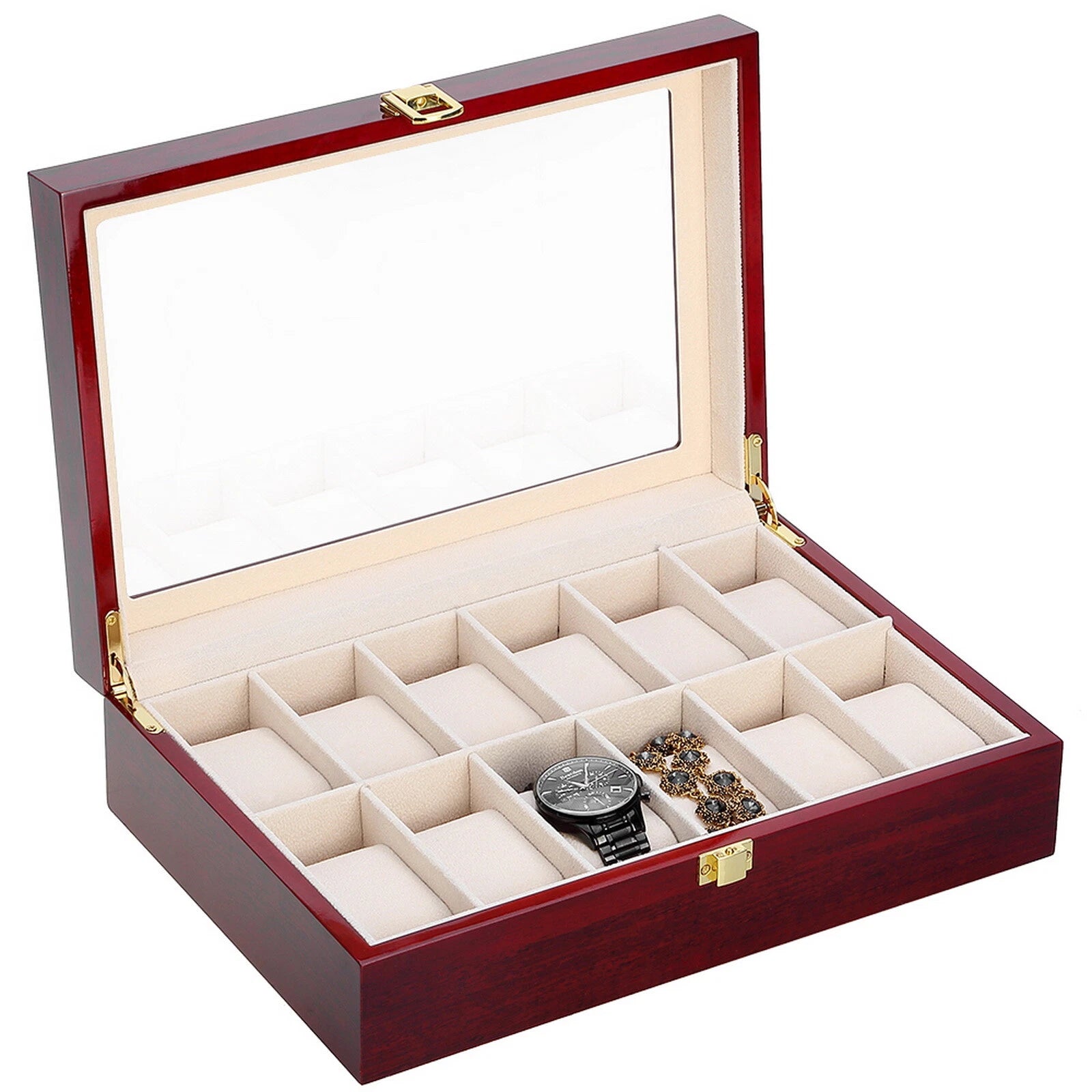Watch Box Case Organizer Watches Holder Jewelry Storage Top Glass Display Gift | eBay