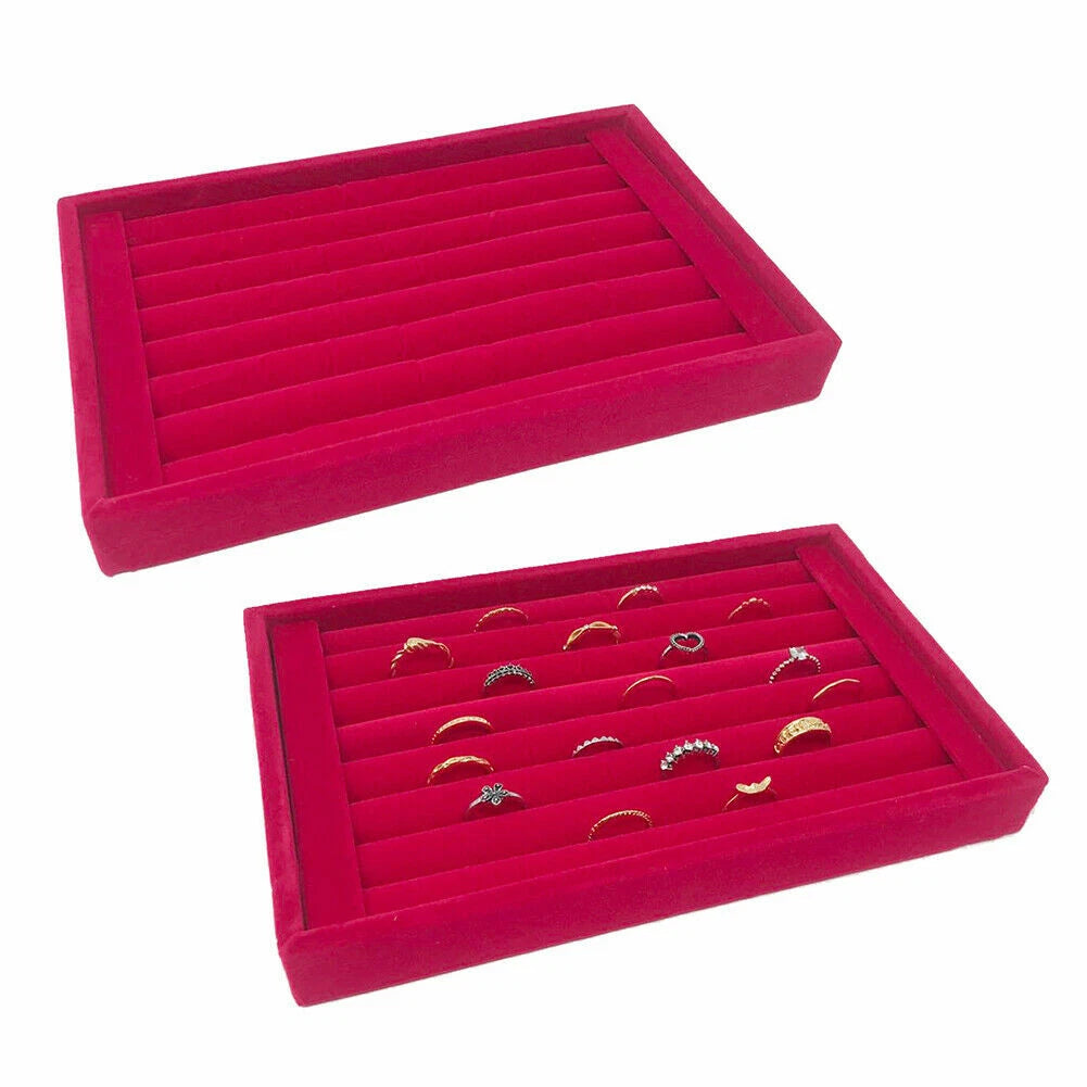 Velvet Jewelry Ring Display Organizer Tray Holder Box Earring Storage Case | eBay
