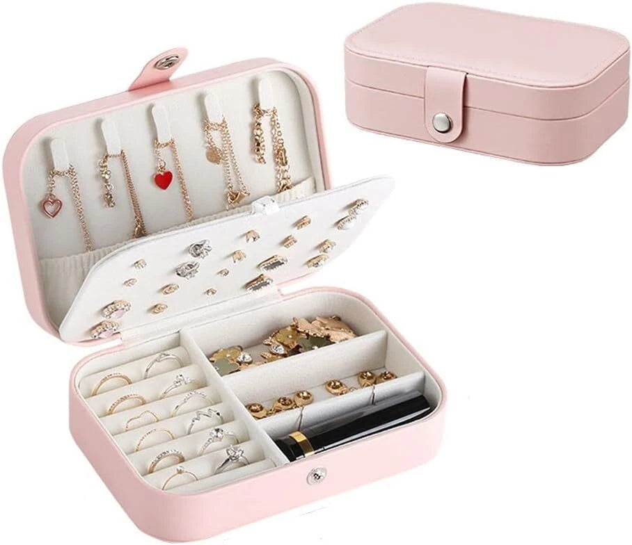 Double Layer Jewelry Box Organizer Case Rings Earrings Necklace Storage Portable | eBay