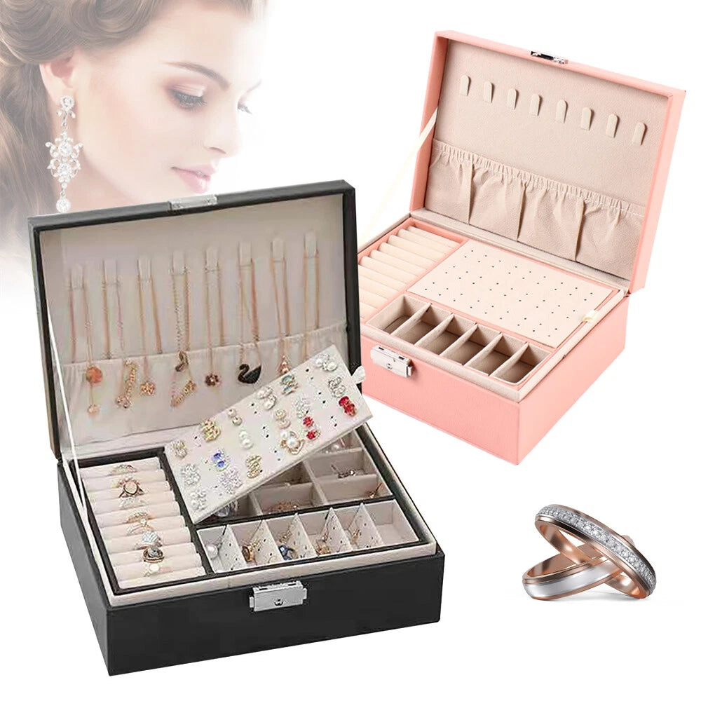 JeWelry Organizer Case 2 Layer Large Box Display Storage Case Fit Women Girls | eBay