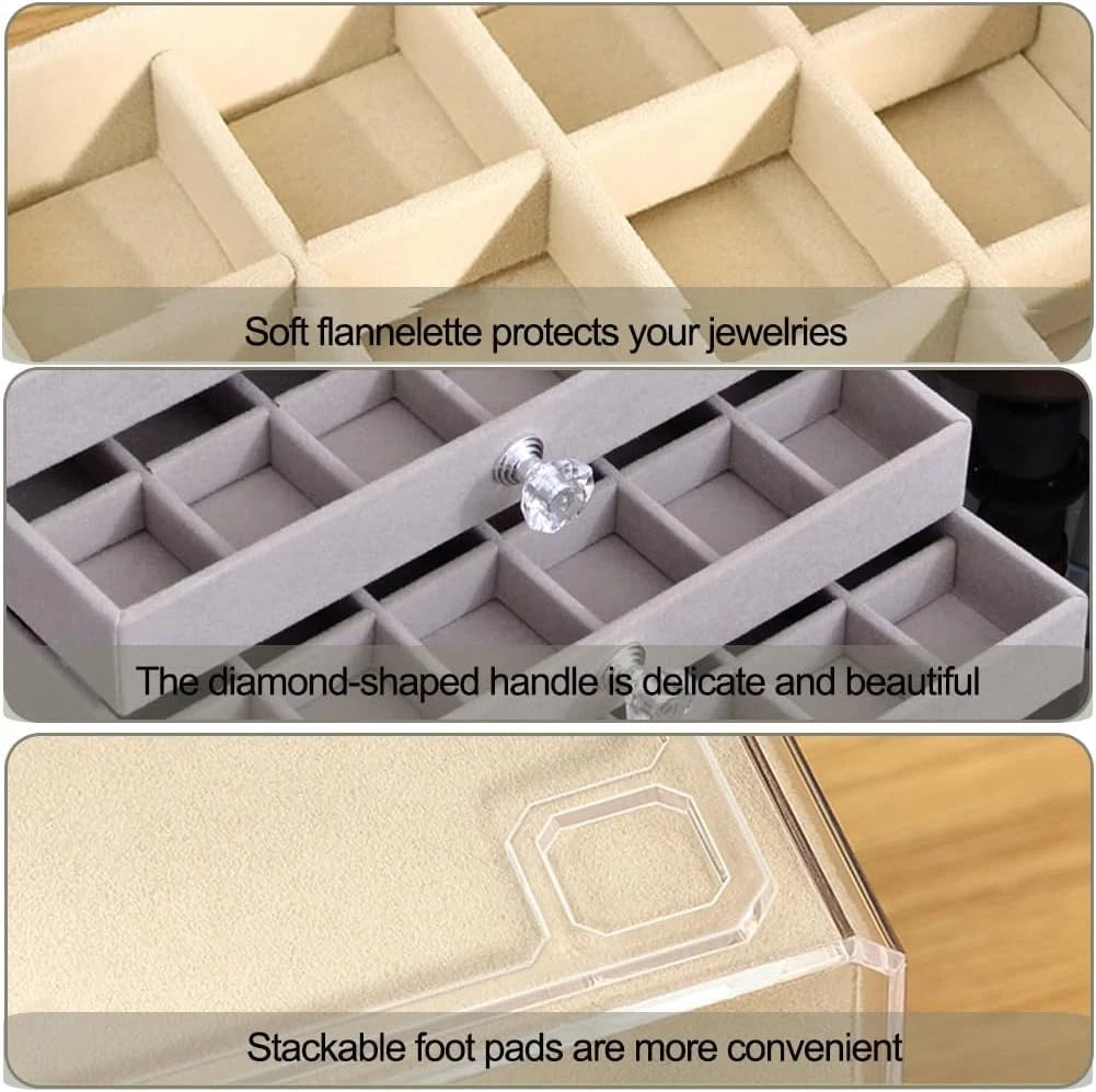 Clear Jewelry Box Earring Organizer Storage Case Velvet 3 Drawer Display Tray | eBay