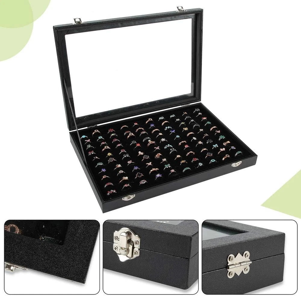 Ring Organizer Box 100 Slots Storage Display Case Tray Holder PU Leather Black | eBay