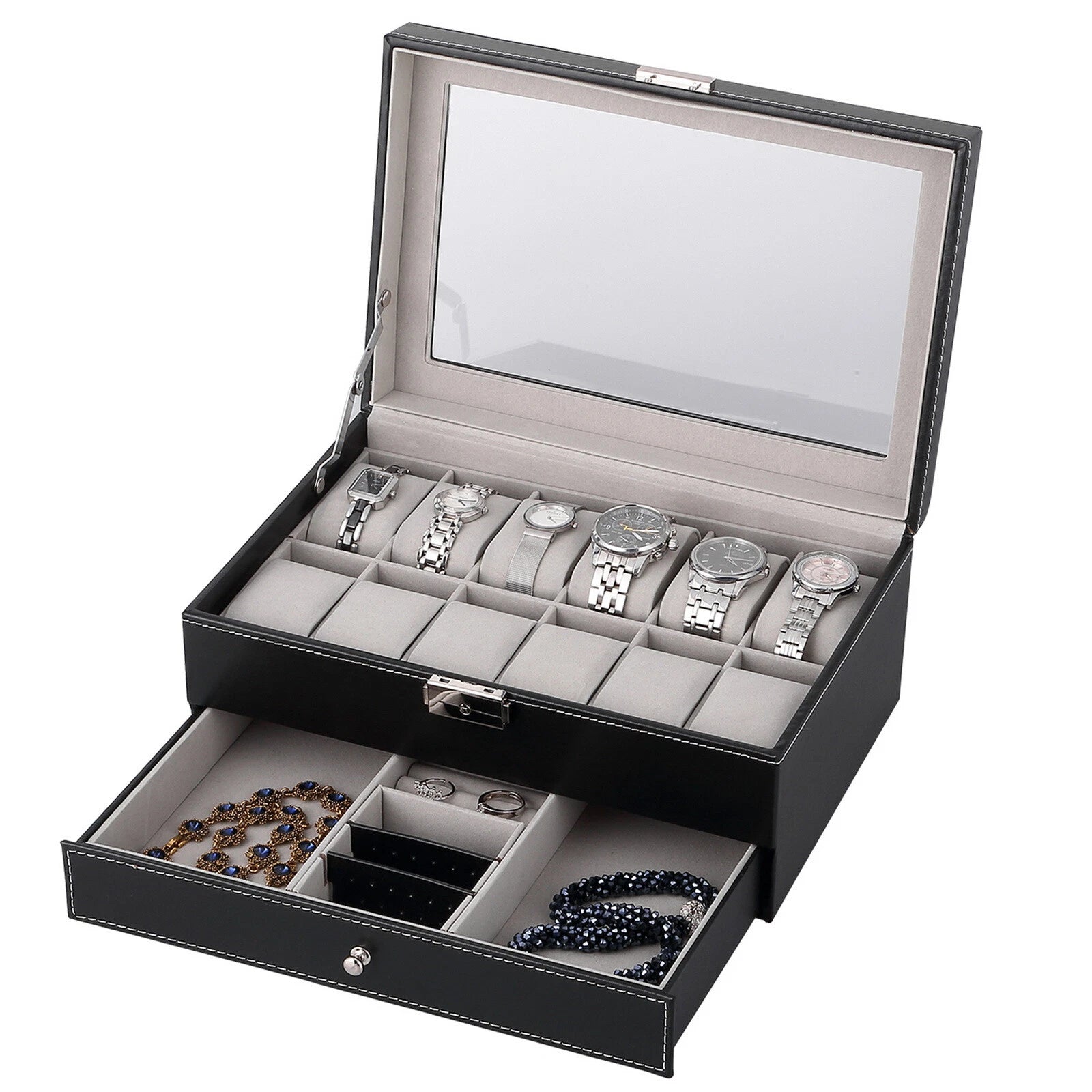 Watch Box Case Organizer Watches Holder Jewelry Storage Top Glass Display Gift | eBay