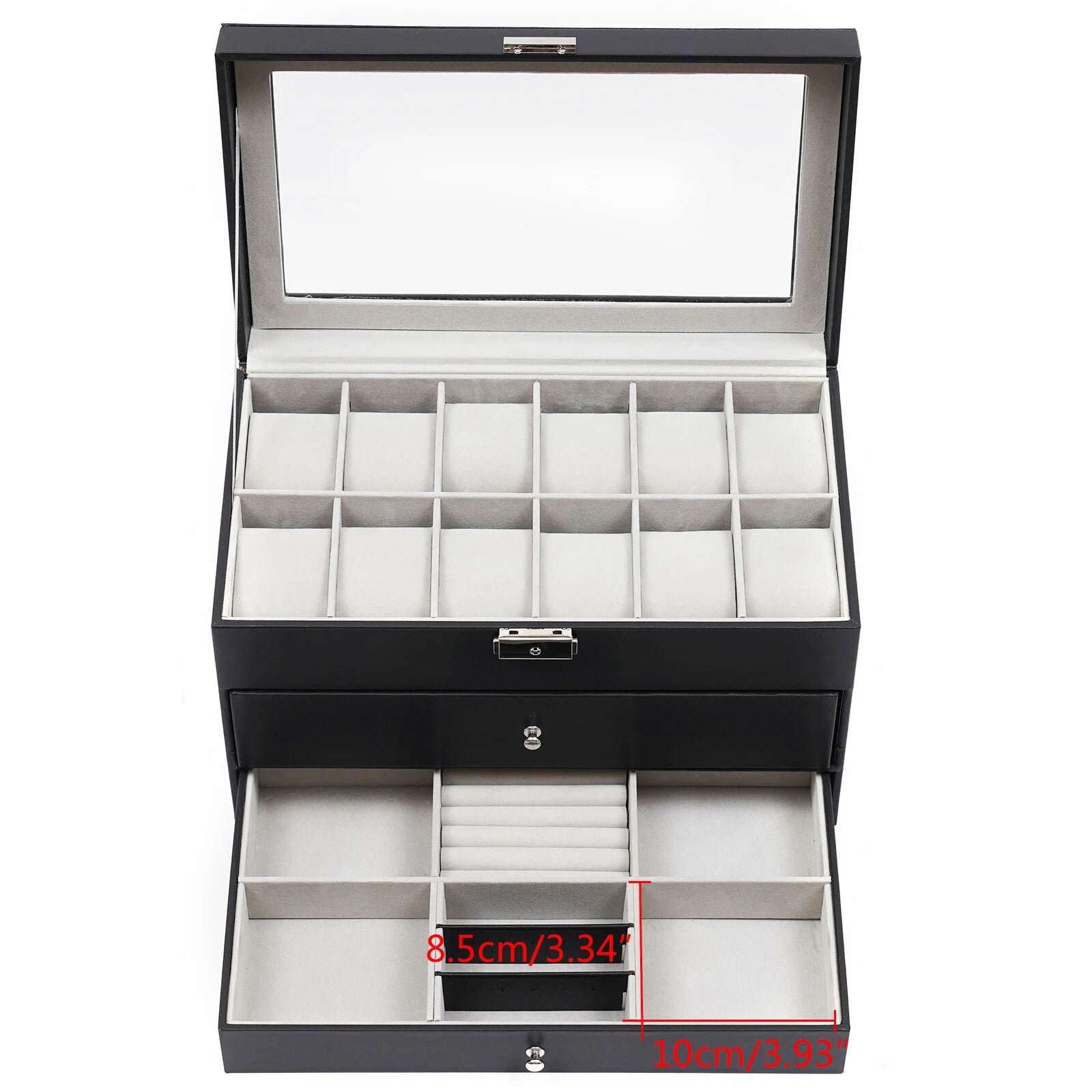 3-Layer Jewelry Storage Box 25 Slots Watch Sunglasses Organizer Display Case | eBay