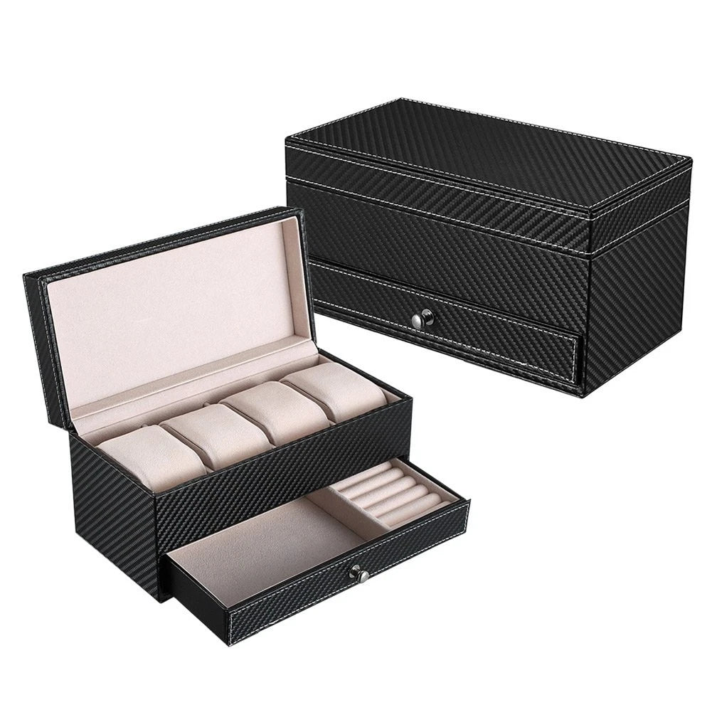 4-Slot Watch Box For Men Leather Display Case Holder Organizer Jewelry Storage | eBay