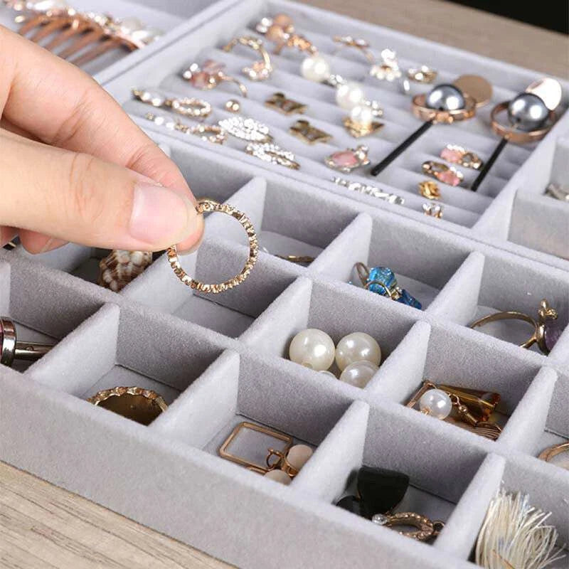Velvet Jewelry Ring Display Organizer Tray Holder Box Earring Storage Case Large | eBay