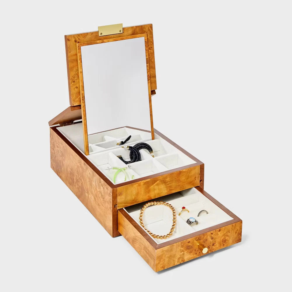 Two Drawer Mirror Burlwood Jewelry Organizer - A New Day Brown | eBay