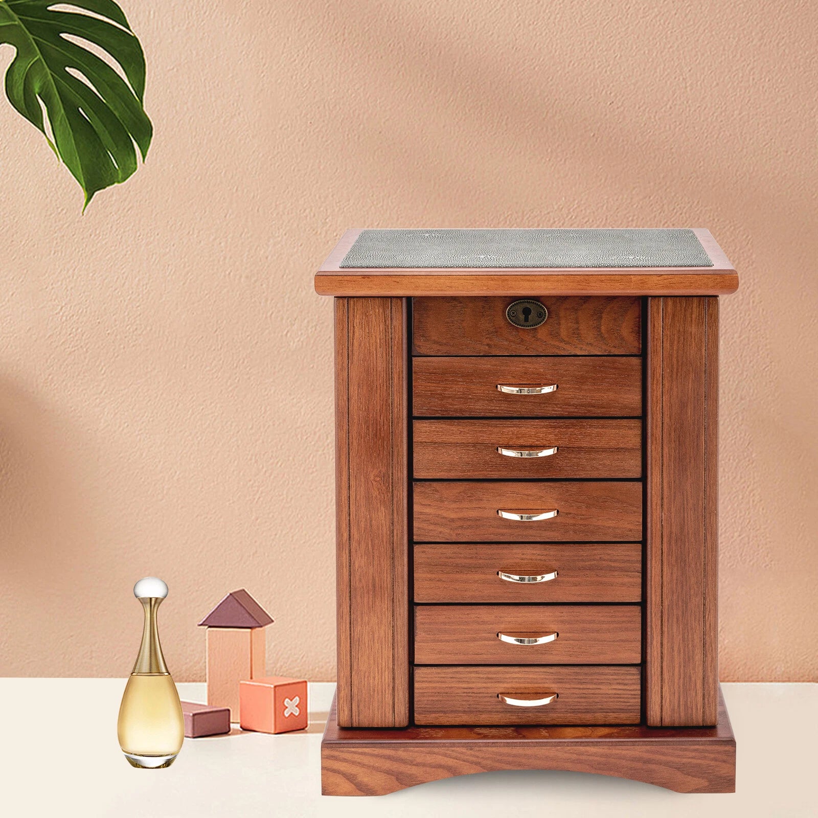 7 Layers Jewelry Box Large Wooden Organizer Box with Mirror Safe Lock for Women | eBay