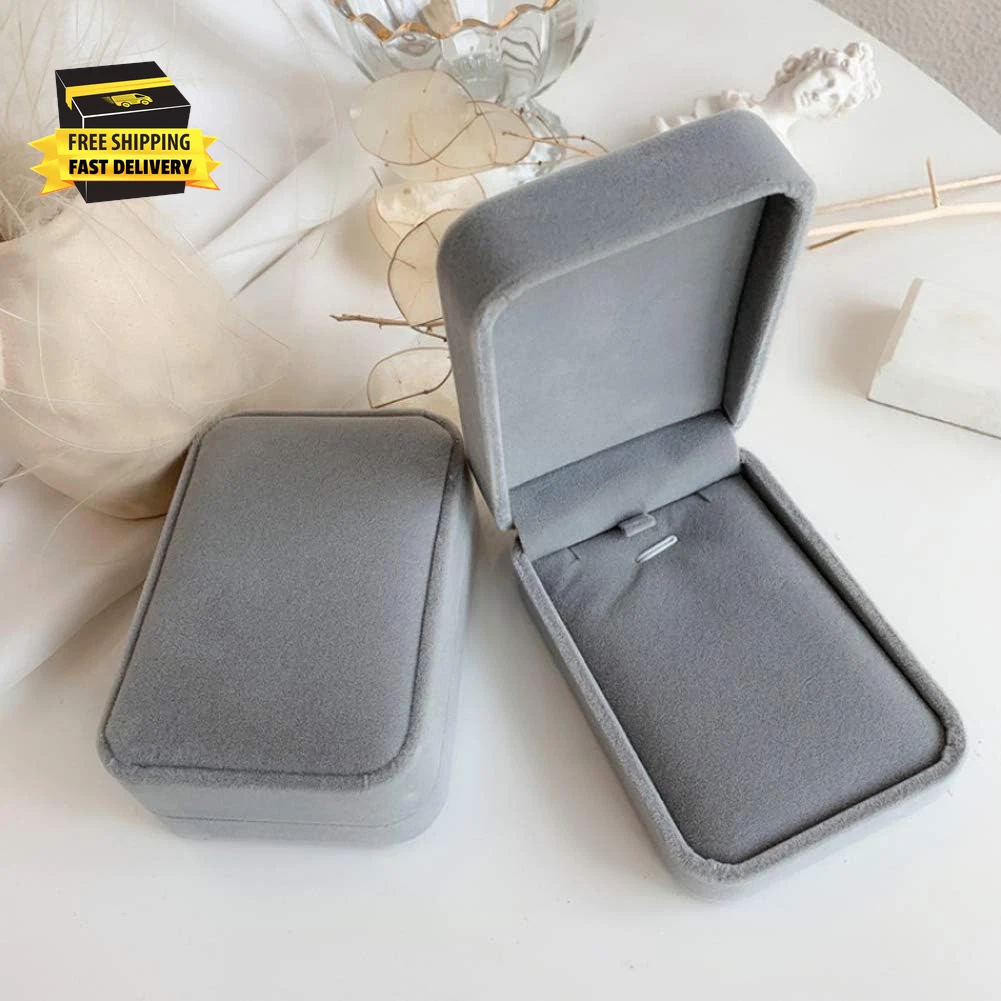 Grey Velvet Necklace Pendant Box Small Jewelry Case Organiser Gift Boxes ⭐️⭐️⭐️⭐ | eBay