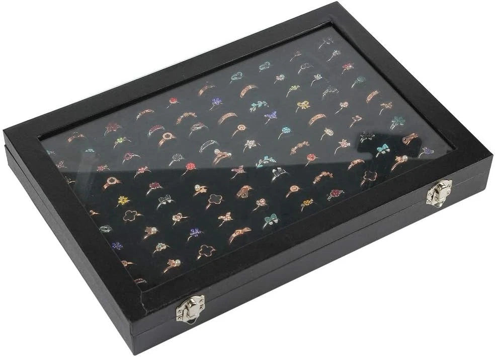 Ring Organizer Box 100 Slots Storage Display Case Tray Holder PU Leather Black | eBay