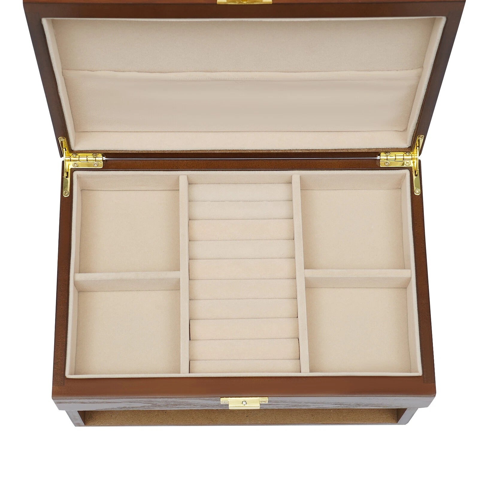 Large Wooden Jewelry Storage Box 3 Layers Organizer 2 Drawers Cabinet | eBay