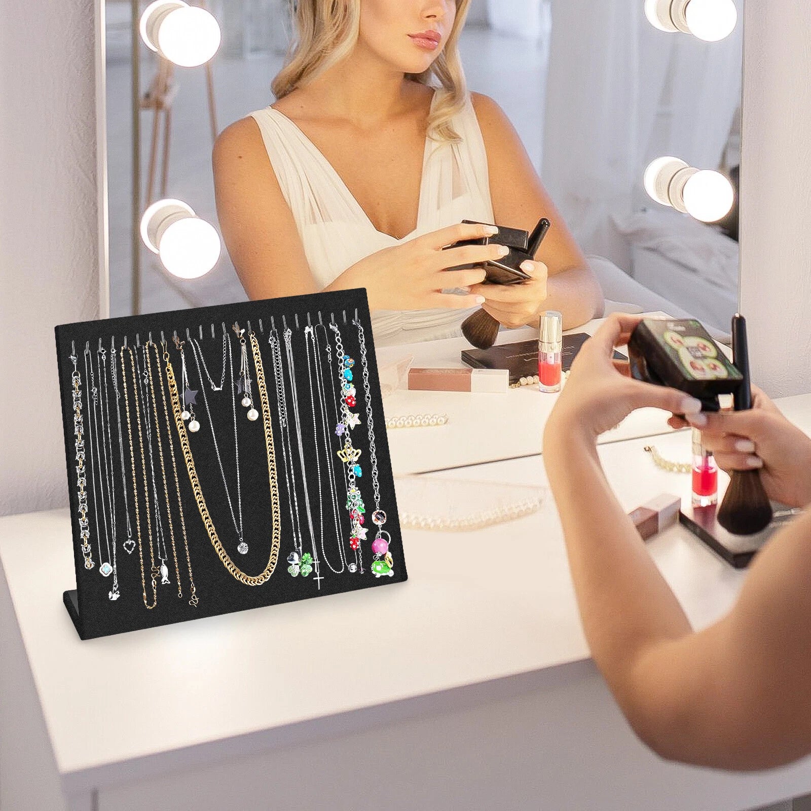 Velvet Necklace Display Stand Holder, Jewelry Chain Tray Pad Showcase Organizer | eBay