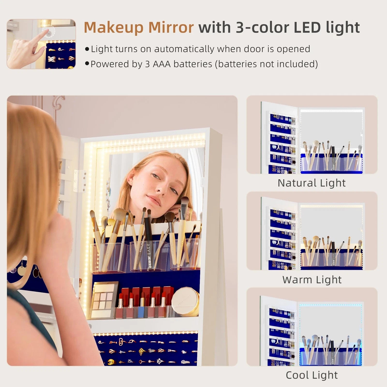 360° Swivel Jewelry Cabinet with Back Storage Shelves Full Length Mirror | eBay