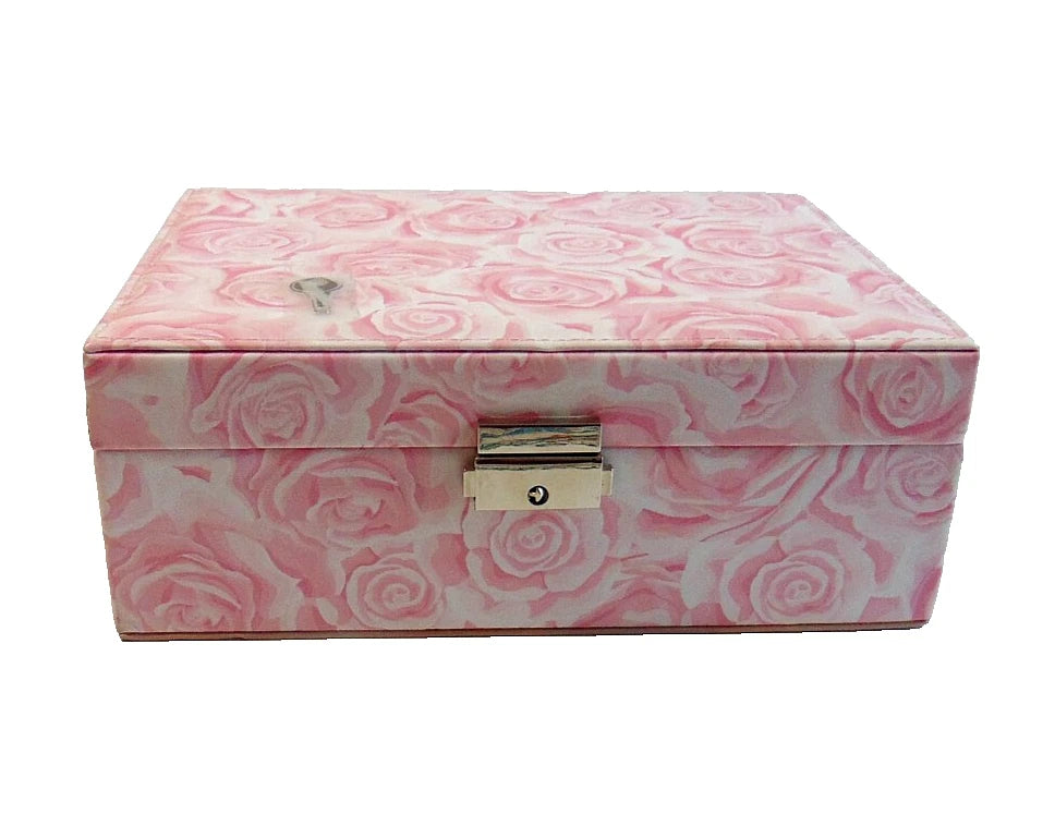 Women's Jewelry Box Pink Blush Floral Roses Storage Case Organizer Compartments | eBay