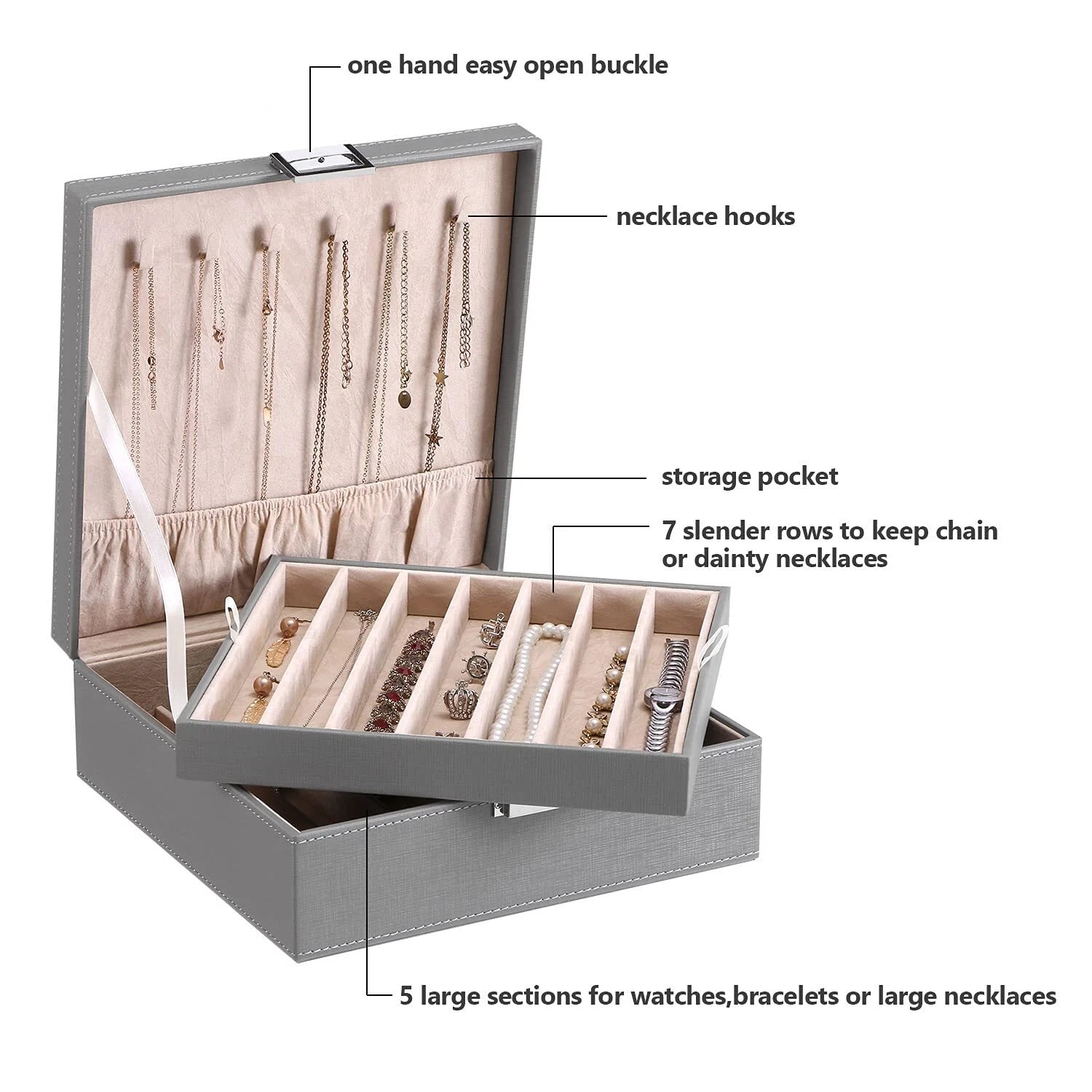 Necklace Organizer Box | 12 Compartments, 6 Hooks, 2 Layers | Jewelry Storage | eBay