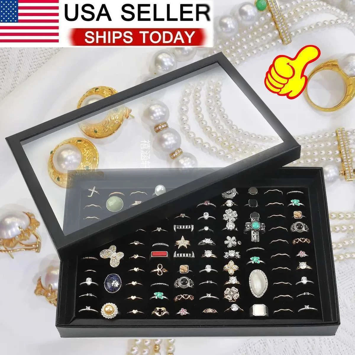 2x 100Slots Jewelry Ring Display Organizer Case Tray Earrings Holder Storage Box | eBay