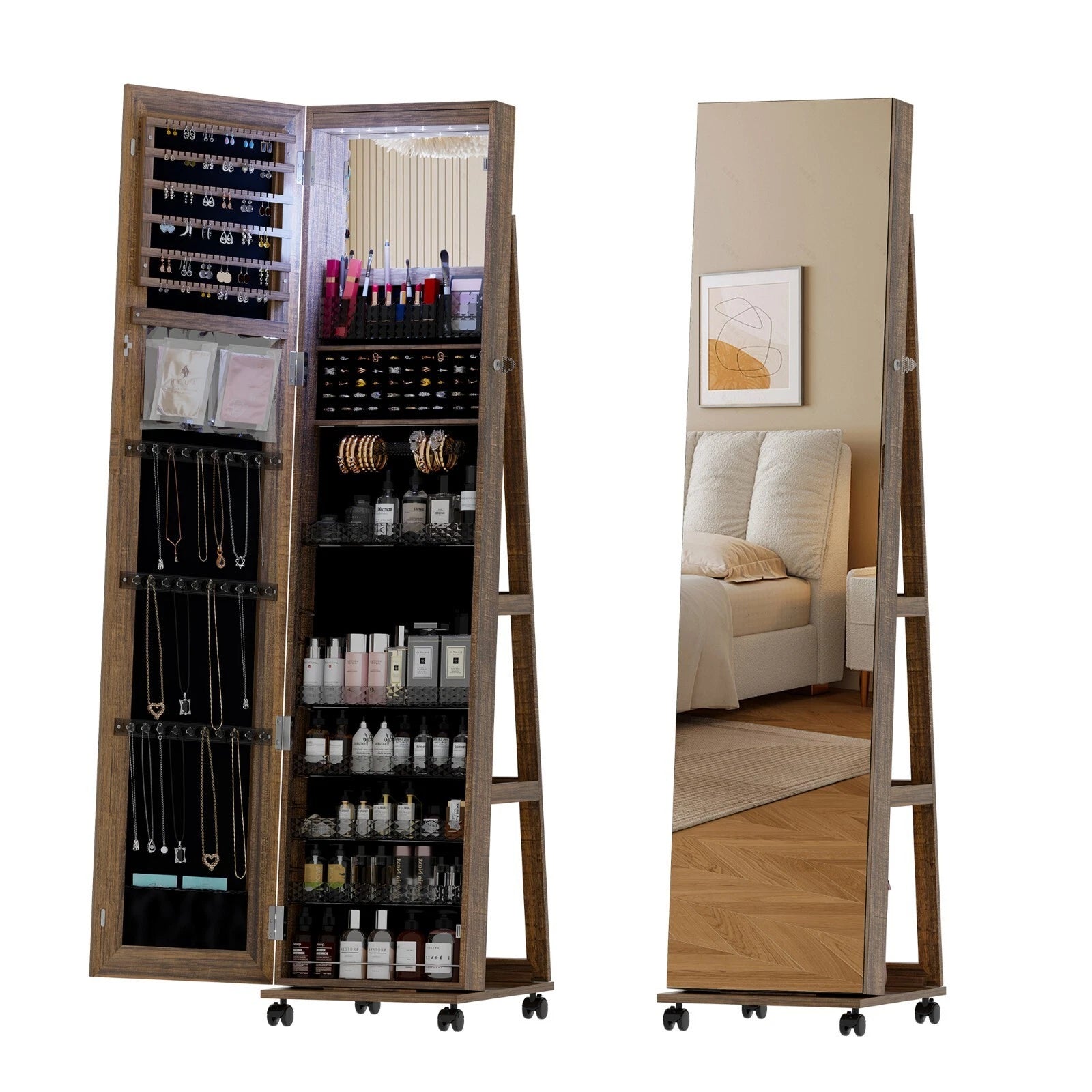 360°Rotating LED Jewelry Armoire with Lockable, Large Capacity Jewelry Organizer | eBay