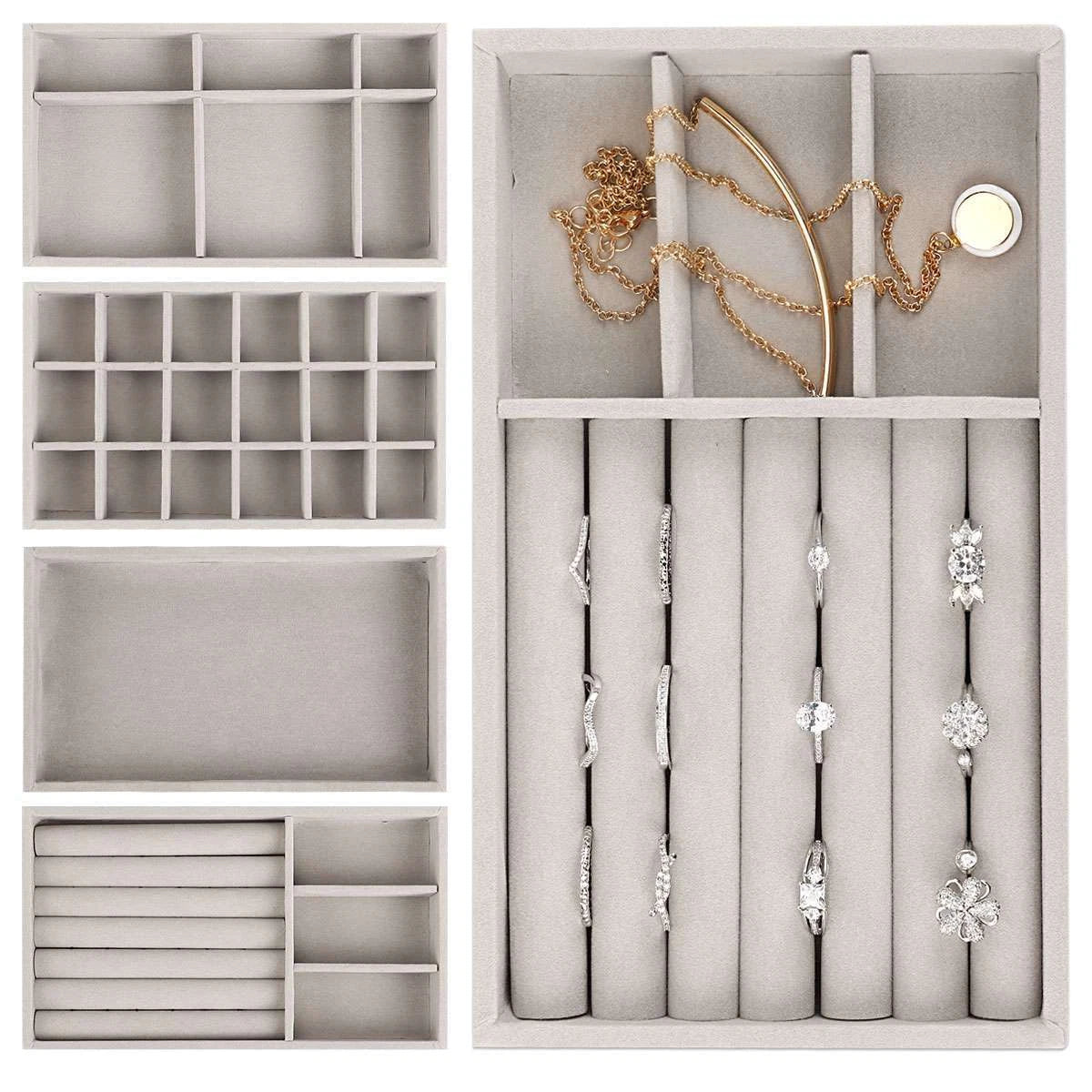 Velvet Jewelry Ring Display Organizer Tray Holder Box Earring Storage Case Large | eBay