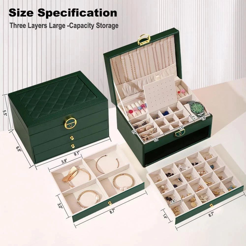 3 Layers Jewelry Box Organizer Earrings Bracelets Rings Watches Storage Case | eBay