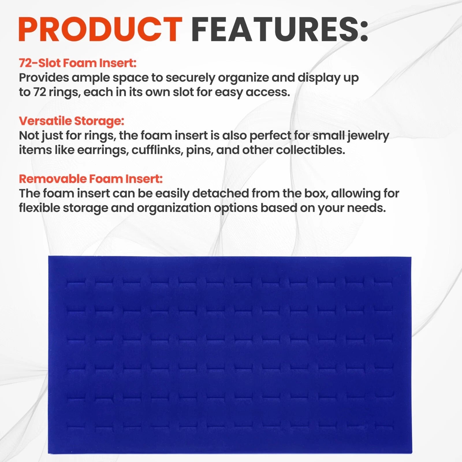 Novel Box 72 Slot Ring Earring Jewelry Tray Foam Velvet Liner in Various Colors | eBay