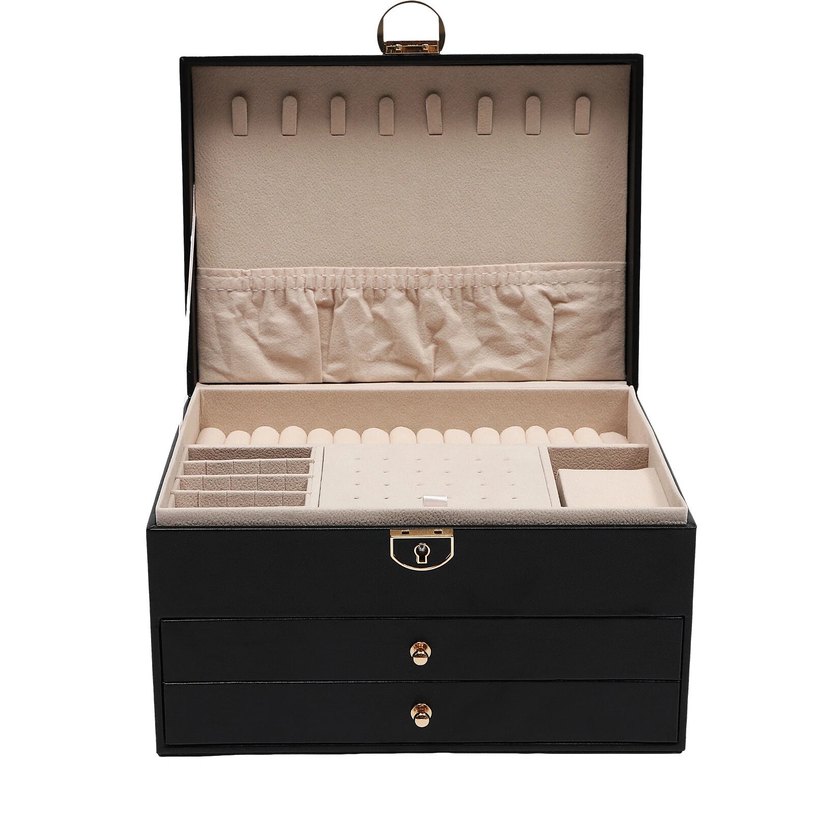 3-Layer Lockable Jewelry Box Organizer with Velveteen Lining | eBay