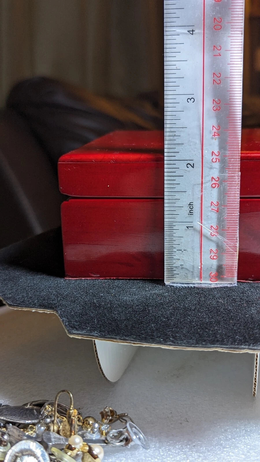 Red Lacquered Wood Travel Jewelry Box Mirrored 8 PC Goldtone Silvertone Jewelry | eBay