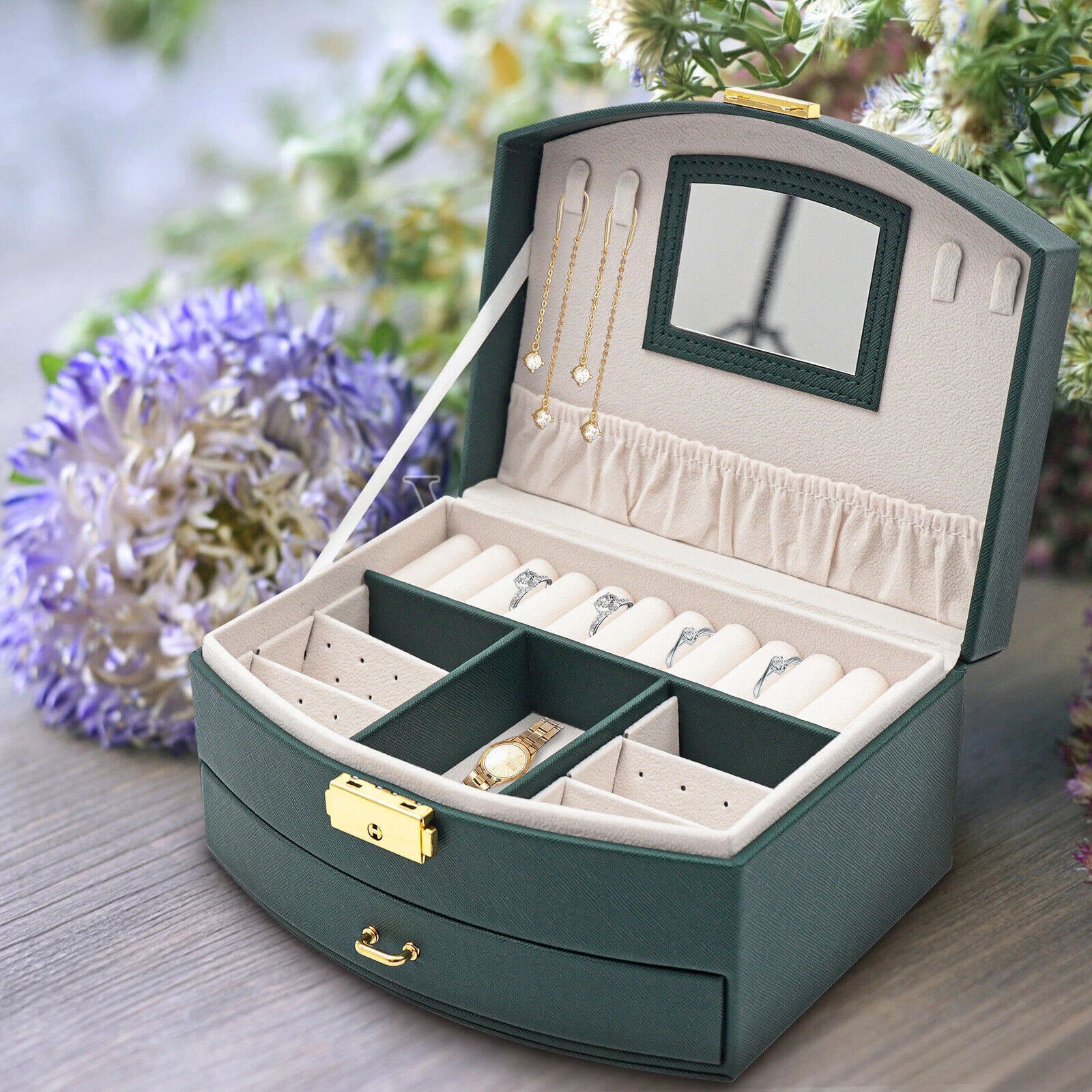 Large Jewelry Storage Case Jewelry Box Organizer for Women Girls with 2 Drawers | eBay
